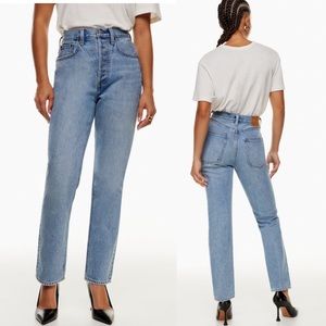 Aritzia Denim Forum Dillon High Rise Slim 28L Sz 26 Blue Button Fly